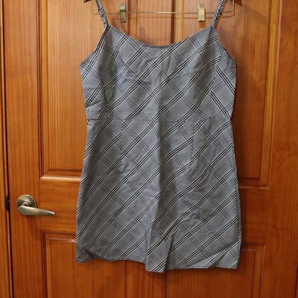 Urban Renewal Gray Plaid Mini Cami Dress | Vintage Fabric Spaghetti Strap LG - Picture 2 of 12